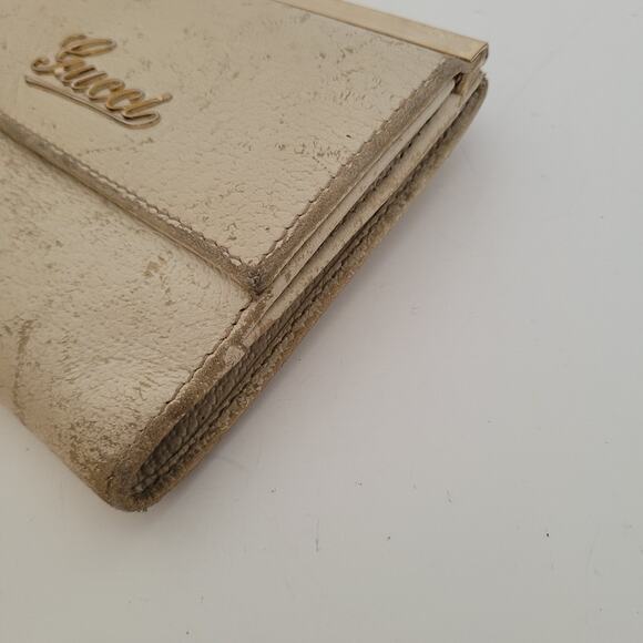 GUCCI Leather Card Bill Coin Wallet Medium Logo Bifold White Bone Compact Vintag - Picture 13 of 14